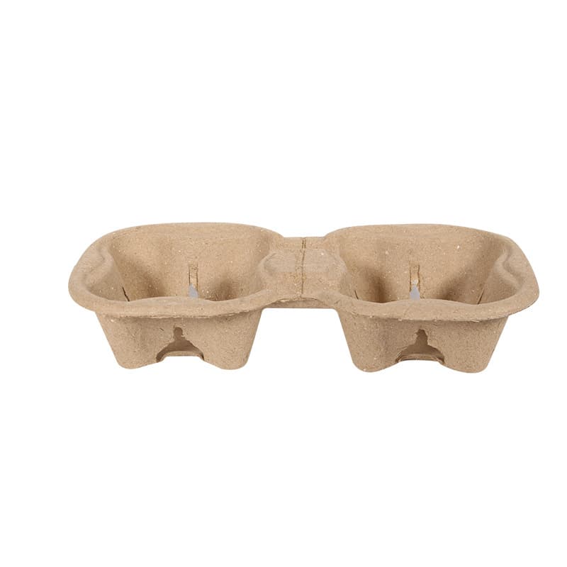 Tear-Off Pulp Cup Holders, Biodegradable Disposable Cup Trays for Drinks, Bubble Tea, Coffee, and Takeaway Packaging Two-Cup Carriers