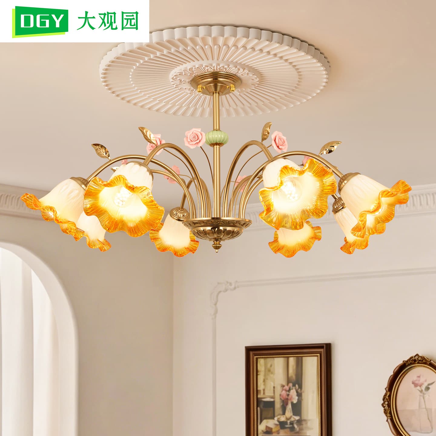 French pastoral style living room chandelier American medieval style warm and atmospheric high-end rose dining room bedroom lamp L271