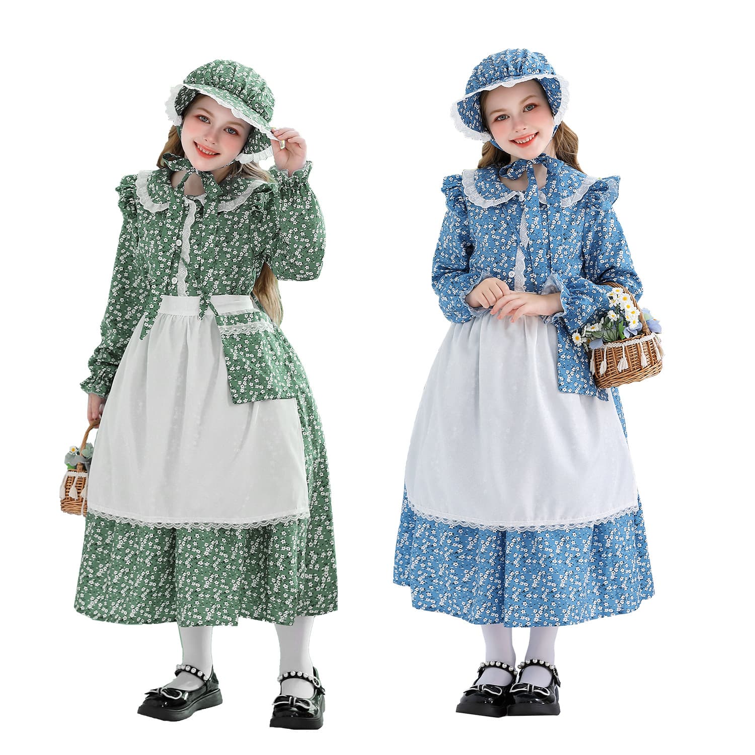 Colonial Girl Children's Clothing Prairie Pioneer Pioneer Children's European Manor Pastoral Maid Dress