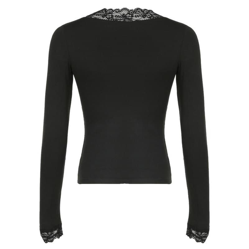 Women's Contrast Lace Collar Elegant Long Sleeve Blouse Shirt