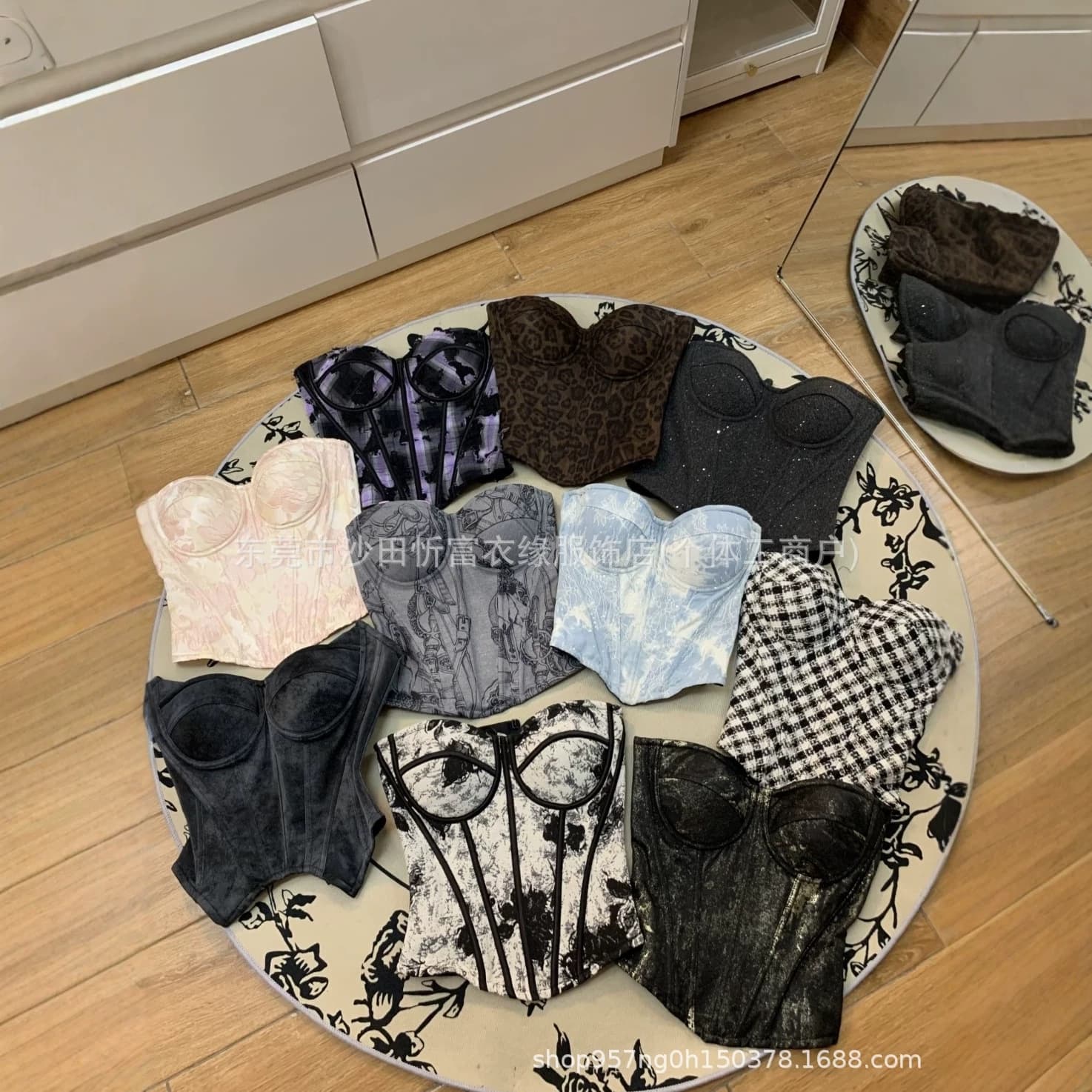 Wholesale Mixed Lace Corset Bustier Crop Top, Pure Desire Style Camisole, Thin Cup Push-Up Bra for Large Bust, Minimizing Effect Women's Underwear