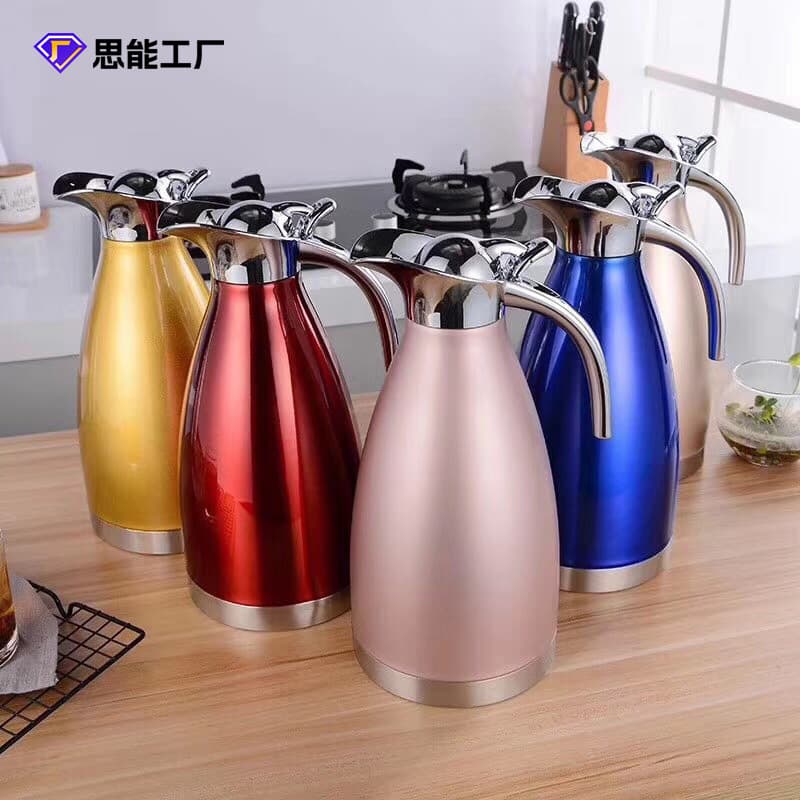 Stainless steel vacuum insulated pot European coffee pot double-layer hot and cold water bottle household thermos kettle hotel gift 2L