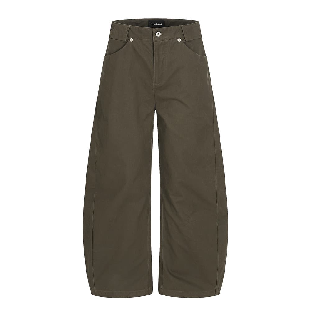 American High Street Solid Color Curved Blade Casual Pants Men Loose Wide Leg Vibe Streetwear Versatile Silhouette Cargo Trousers