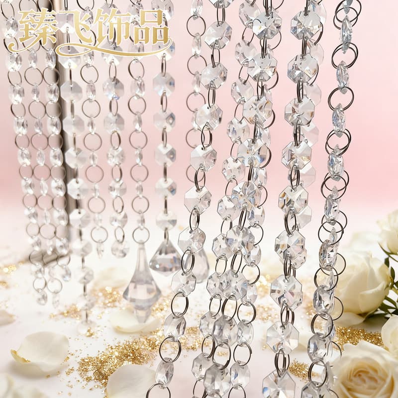 Wedding beaded chain, octagonal beaded chain, crystal acrylic beaded string, wedding stage ceiling DIY decorative curtain