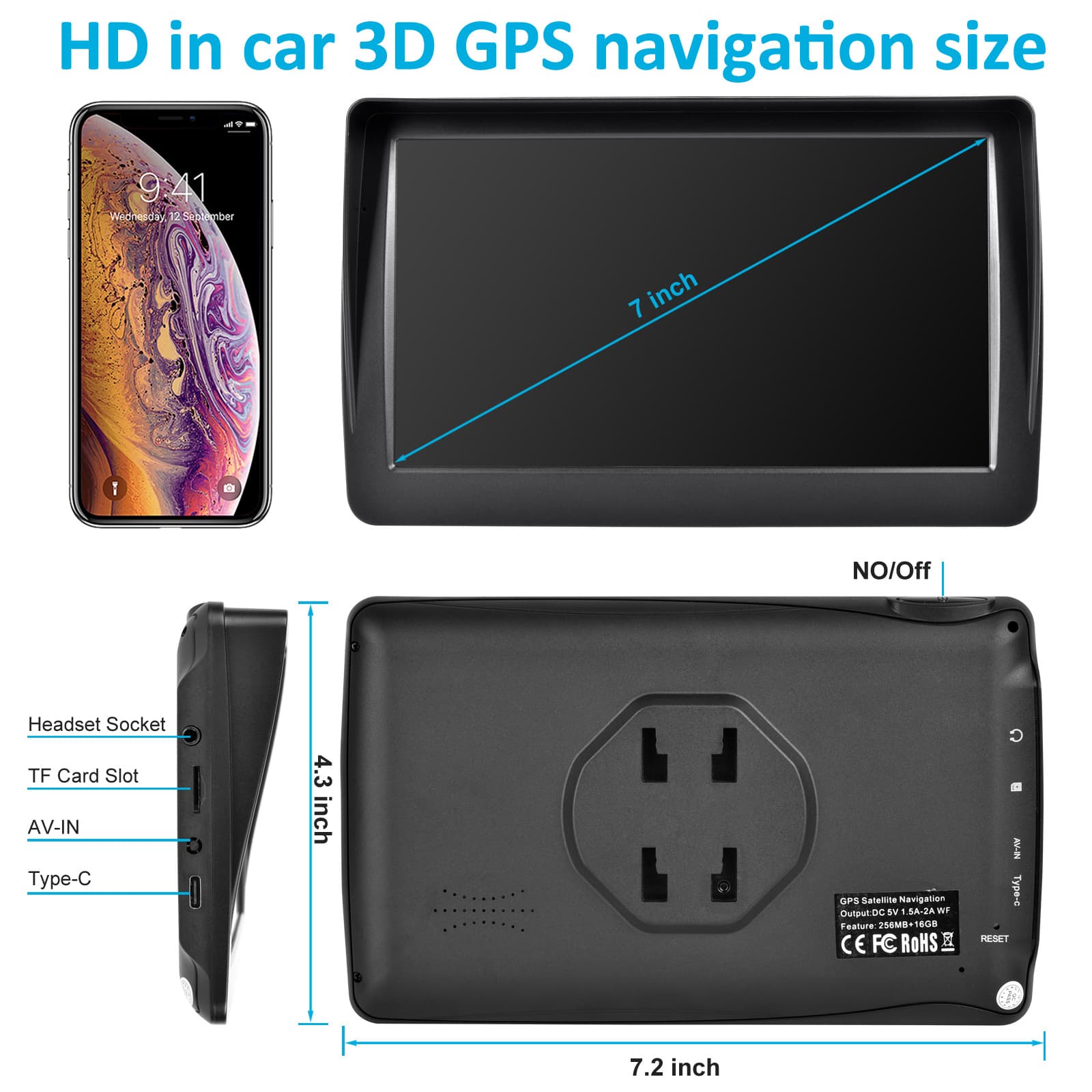 7-inch GPS Navigator New Type-C Port with Sun Visor Mold High-Definition Display Car Accessories