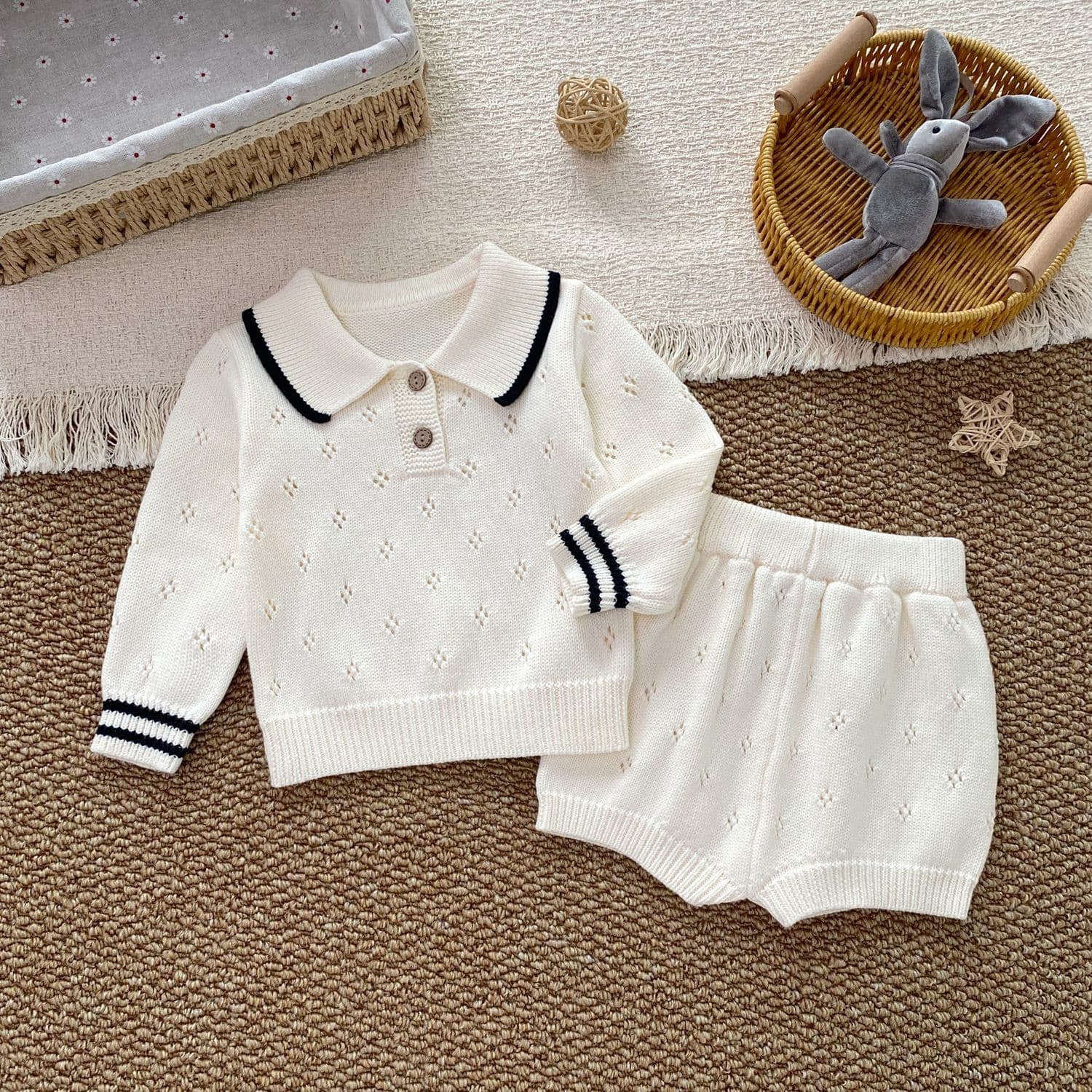 2026 New Children's Knit Polo Shirt Set, Infant Baby Cotton A-Class Summer Casual Outfit for Boys and Girls