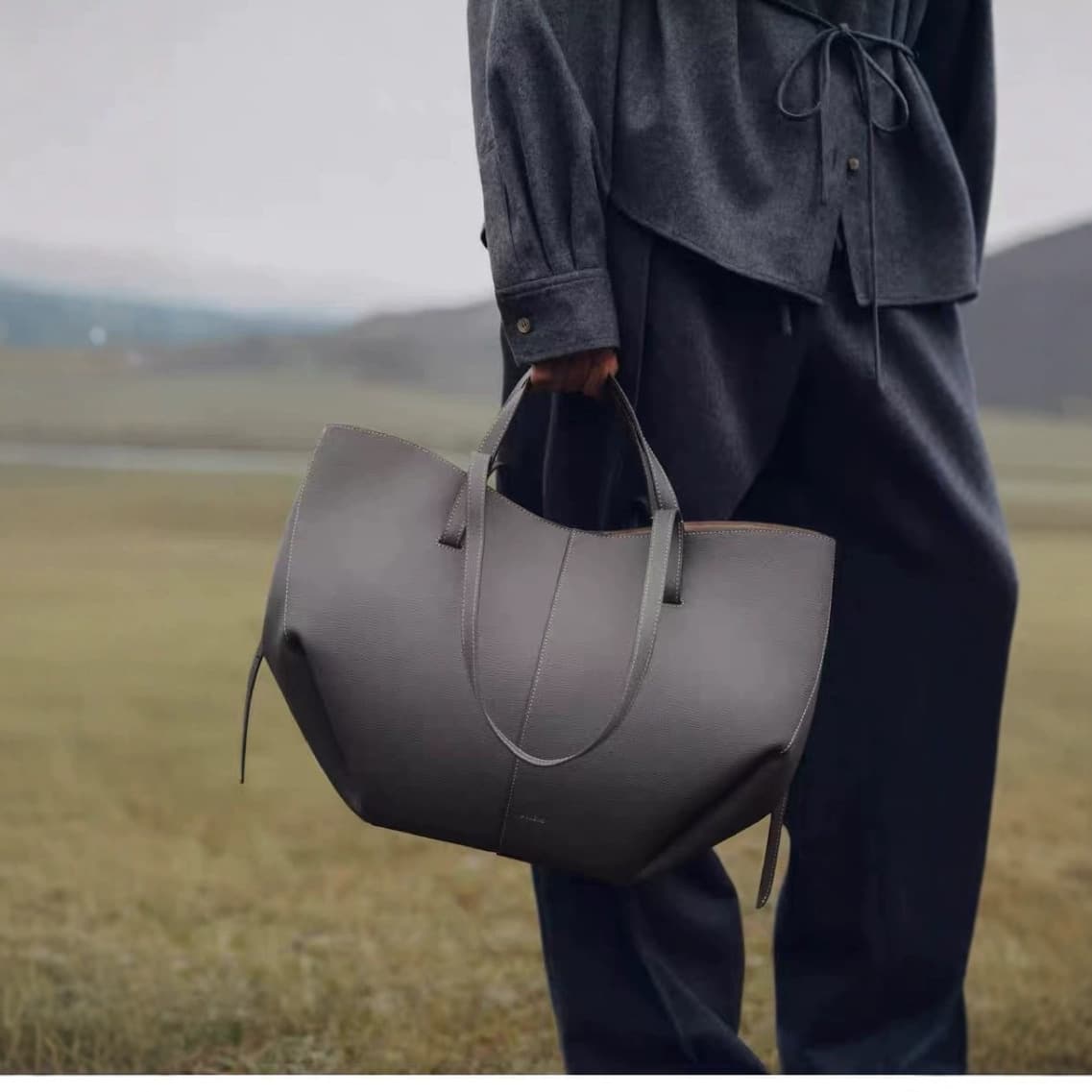 Cross-border Polene winged bag new style Cyme Bolin leather tote handbag large capacity commuter women's bag