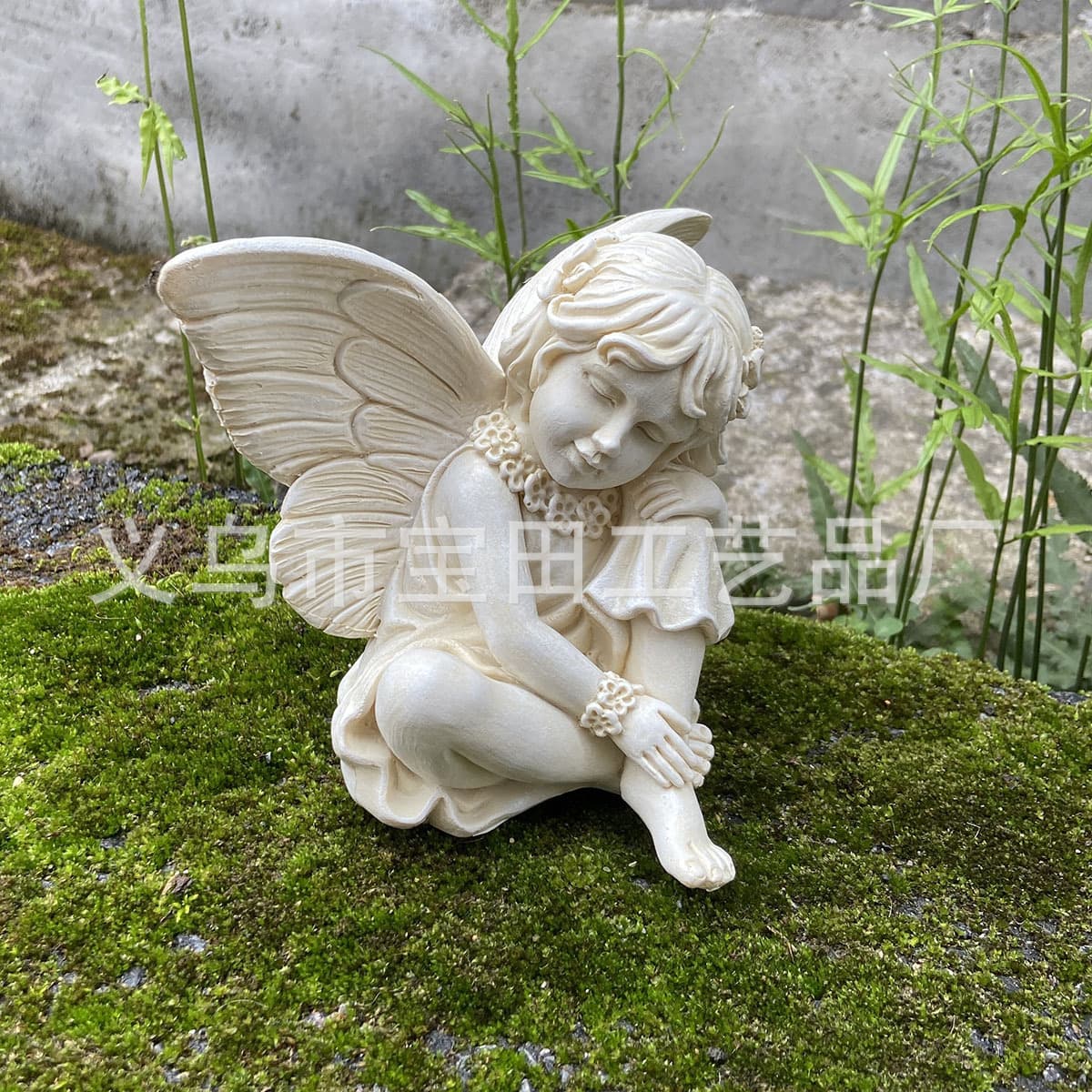 Cute Face-Holding Little Girl Angel Statue Creative Resin Art Statue Home Collection Outdoor Garden Decoration