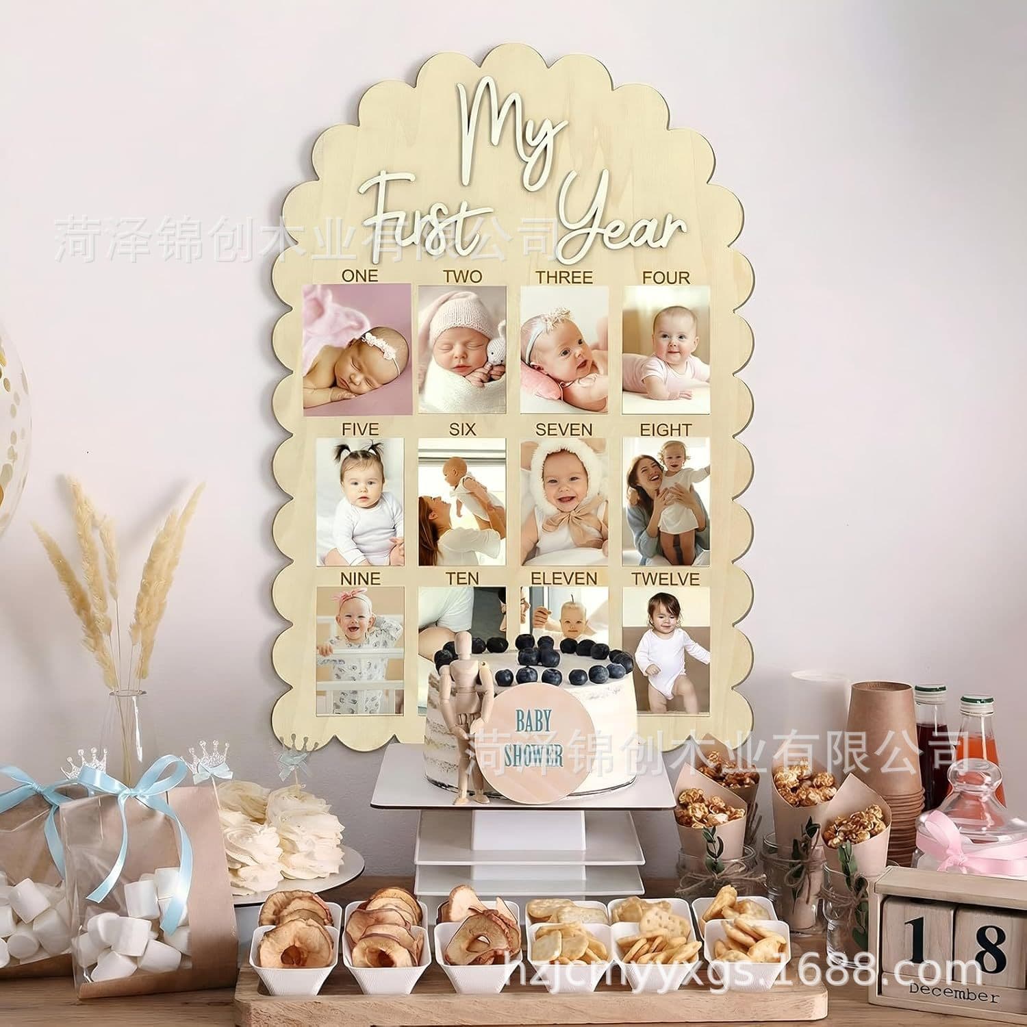 Newborn First-Year Milestone Photo Frame Wooden Baby One-Year-Old Photo Frame Desktop Souvenir Ornament