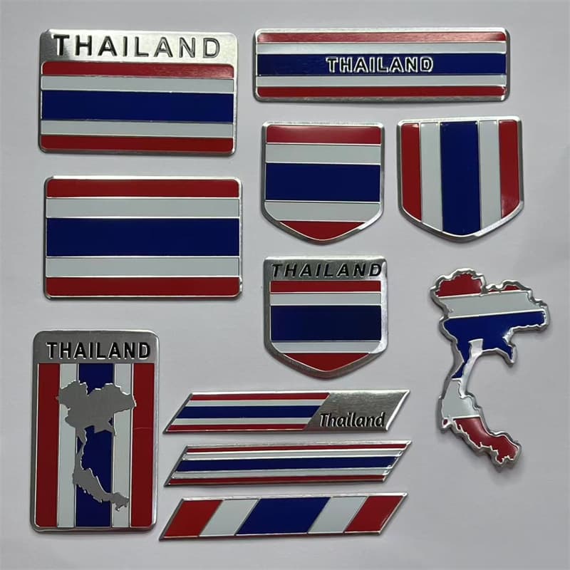 Thailand Flag Metal Car Sticker Aluminum Emblem Map Decal Fender Side Badge Thai Car Logo