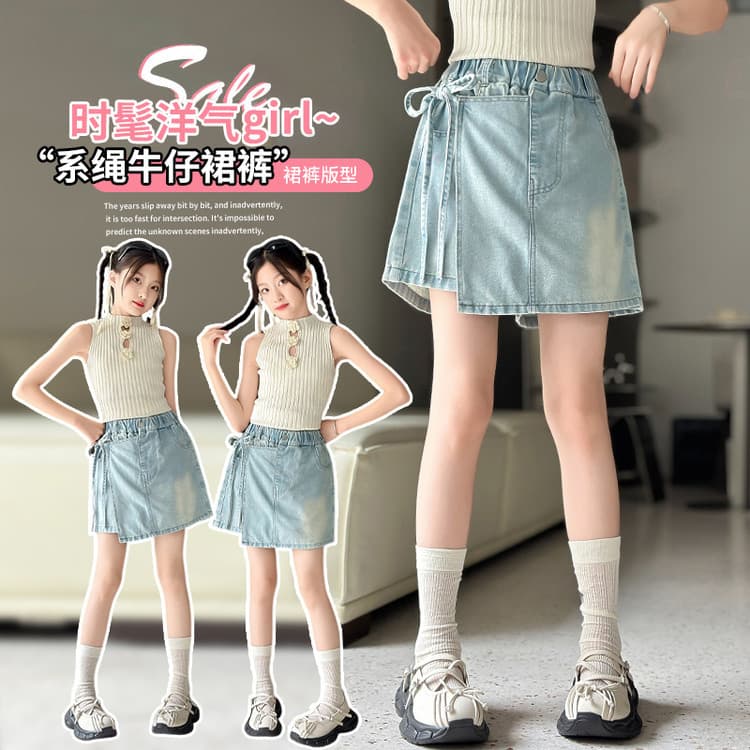 Cross-border Girls Denim Shorts Summer 2025 New Summer Short Skirt Girls Fashionable Children Thin Denim Culottes