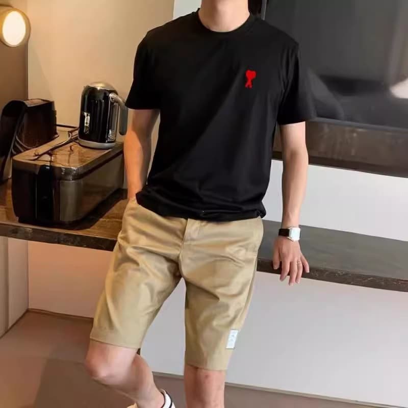 Ami&Easy Youth Loose Cotton Embroidered T-Shirt Short-Sleeved Men's Round Neck Casual Versatile Street Style Casual Wear