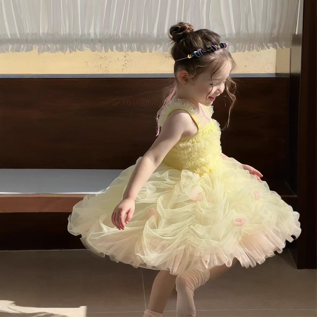 Girls Princess Dress Summer Tutu Skirt Children's Vest Dress Puffy Mesh Tulle Dress Birthday Party Dress