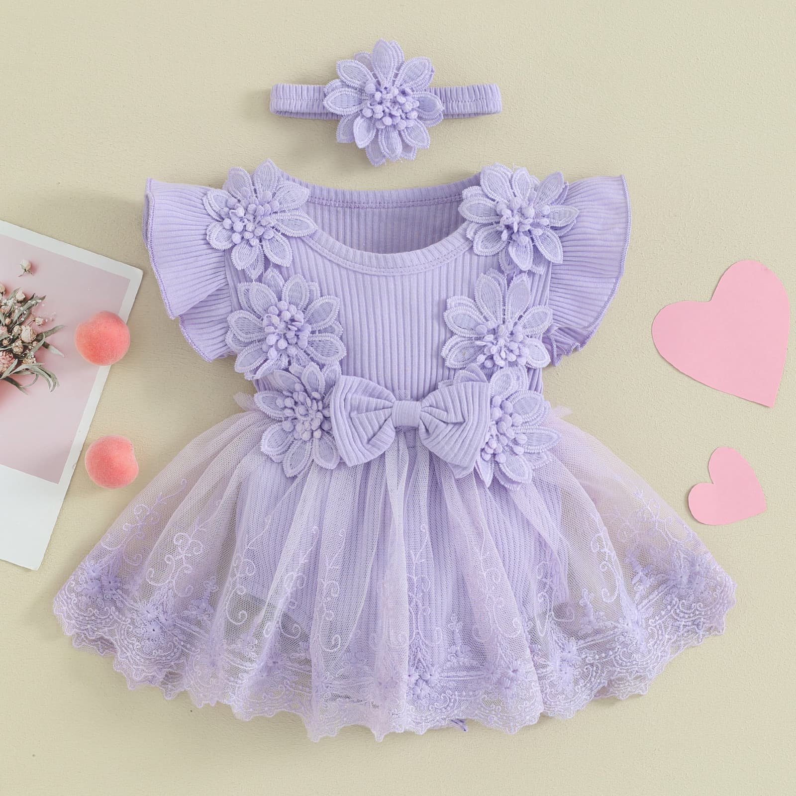 Export Baby Clothing 2024 Summer Newborn Baby Girl Flower Romper Lace Mesh Dress Bodysuit