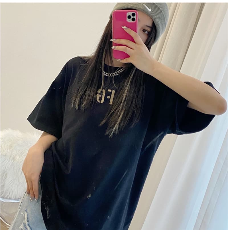 FOG Season 7 ESSENTIALSZONE New FG Flocked Short Sleeve High Street Couple Round Neck T-Shirt Unisex