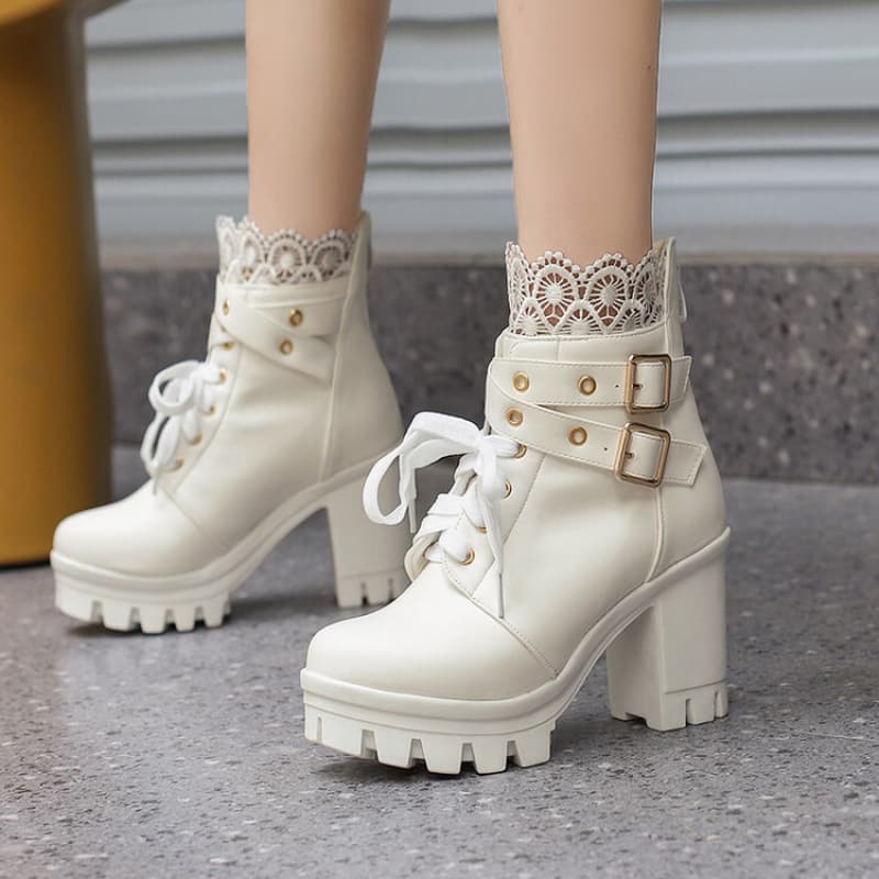2026 Autumn/Winter Fashion Korean Plus Size Short Boots Martin Boots Women Chunky Heel Platform Lace Trim Martin Boots