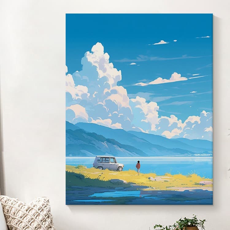 Miyazaki Living Room Ocean Landscape Decorative Painting Healing Blue Sky White Clouds Hallway Hanging Art
