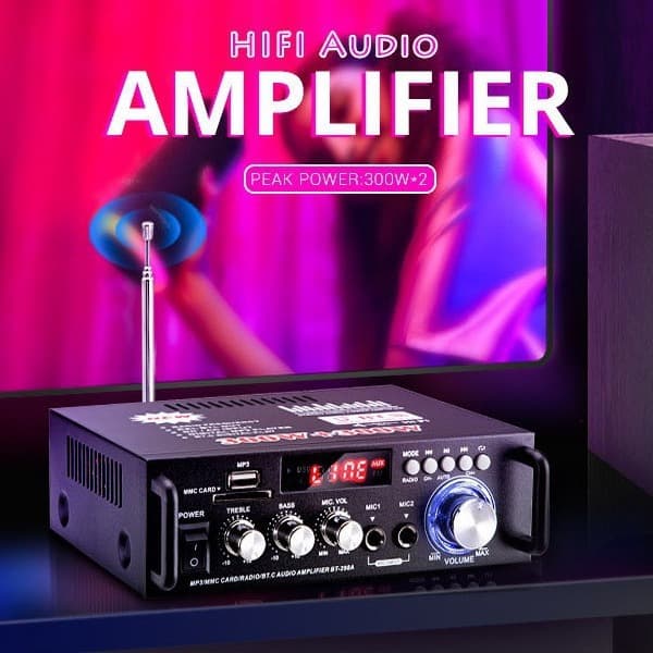 BT298A Mini Amplifier with USB/SD Card, Radio, DC 12V/220V, Bluetooth