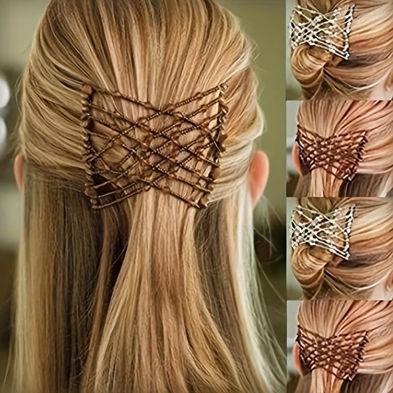 Magic Hair Comb Retro Beads Elastic Magic Clip Hair Comb Crystal Stretch Imitation Pearl Decoration Hair Accessories