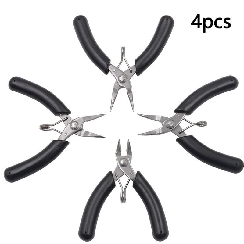 Jewelry pliers without teeth, needle-nose pliers, diagonal cutters, round-nose pliers, cutting pliers, stainless steel palm-sized manual DIY model pliers.