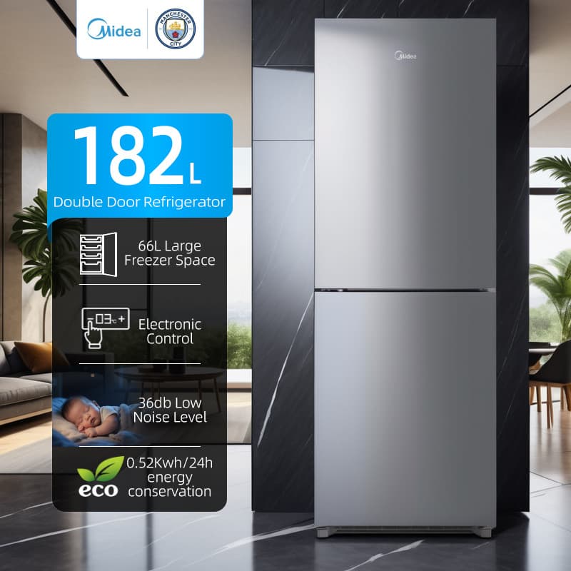 Midea Double Door Refrigerator - 182L Large Capacity & Energy Efficient