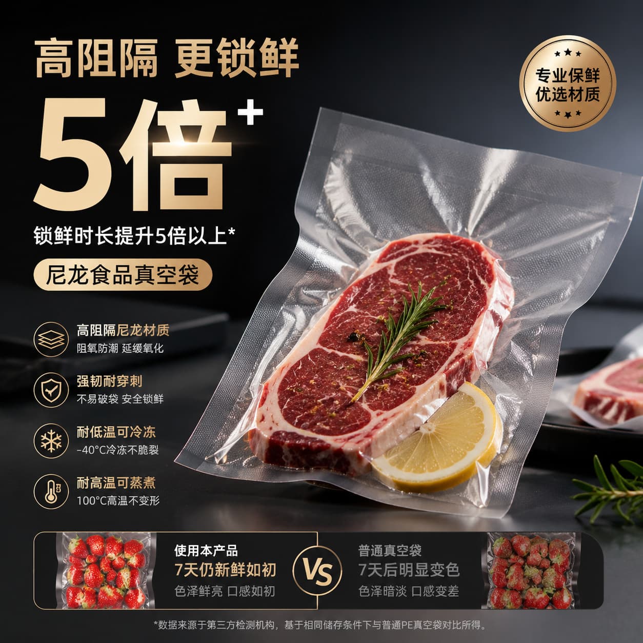 Nylon Vacuum Bags 30 Silk Thickness Food Packaging Bags 32 Silk Thickness Commercial Thickened Smooth Surface Vacuum Transparent Plastic Sealing Bags