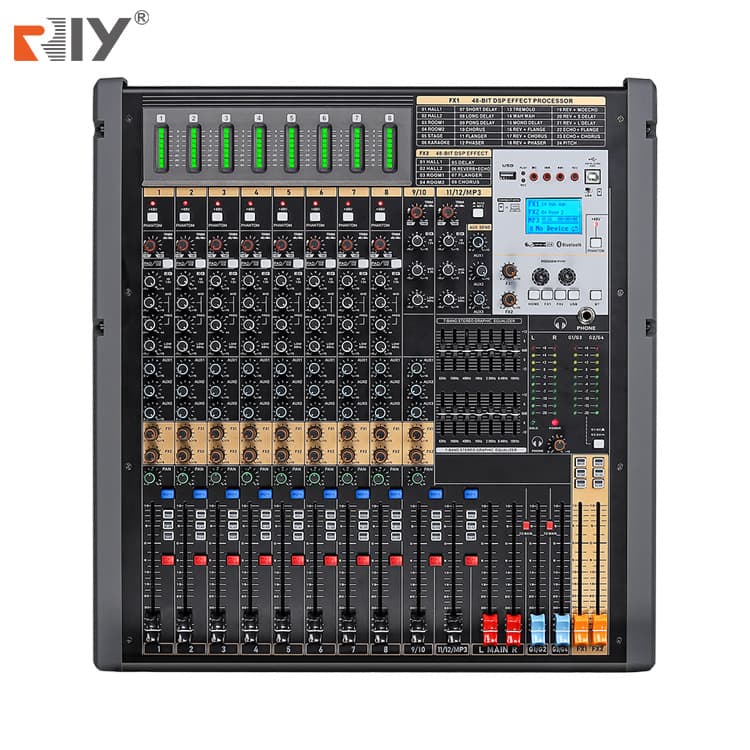Professional 10-Channel Mixing Console with Dual Effects, Phantom 48V Power, USB, Bluetooth, 12-Channel Mixer for Stage Performance and Conferences