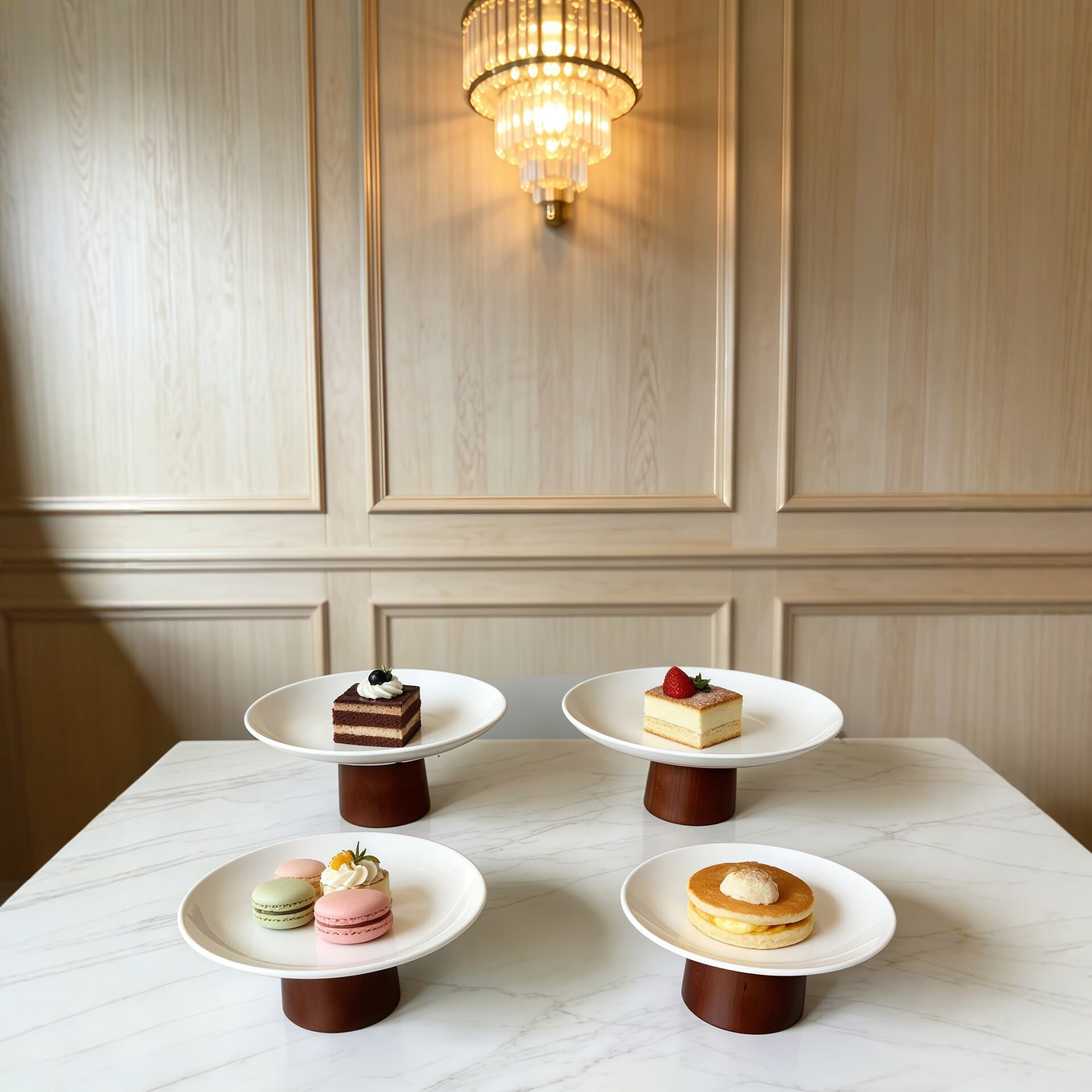 Luxury Round Dessert Plate with Wooden Legs, Cake Tray for Afternoon Tea, Pastry and Fruit Display Stand, Premium Decorative Piece