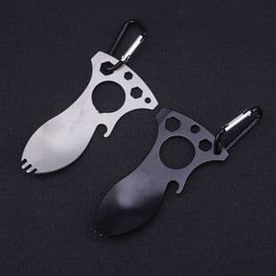 Multi-Functional Stainless Steel Outdoor Survival Tool Spoon Camping Equipment Bottle Opener Toothpick Knife Portable Kitchen Utensil