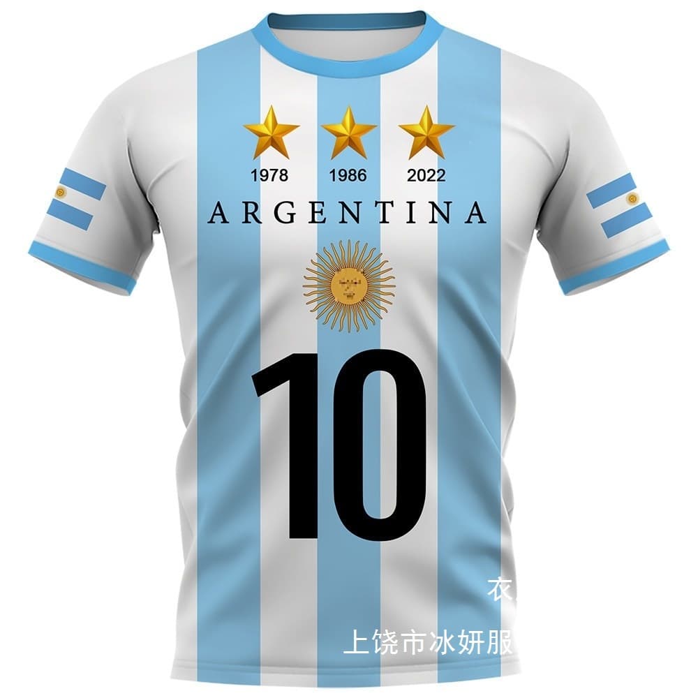 Messi Same Style Argentina No. 10 Men's T-Shirt World Cup 3-Star Edition 3D Digital Print