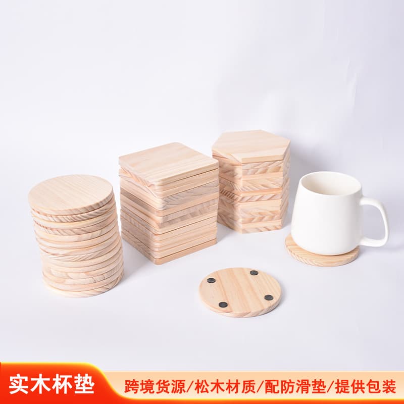 Cross-border Source Solid Wood Coaster Coffee Cup Heat Insulation Pad Creative Round Square Painting Board Hanging Tag Wooden Heatproof Pad