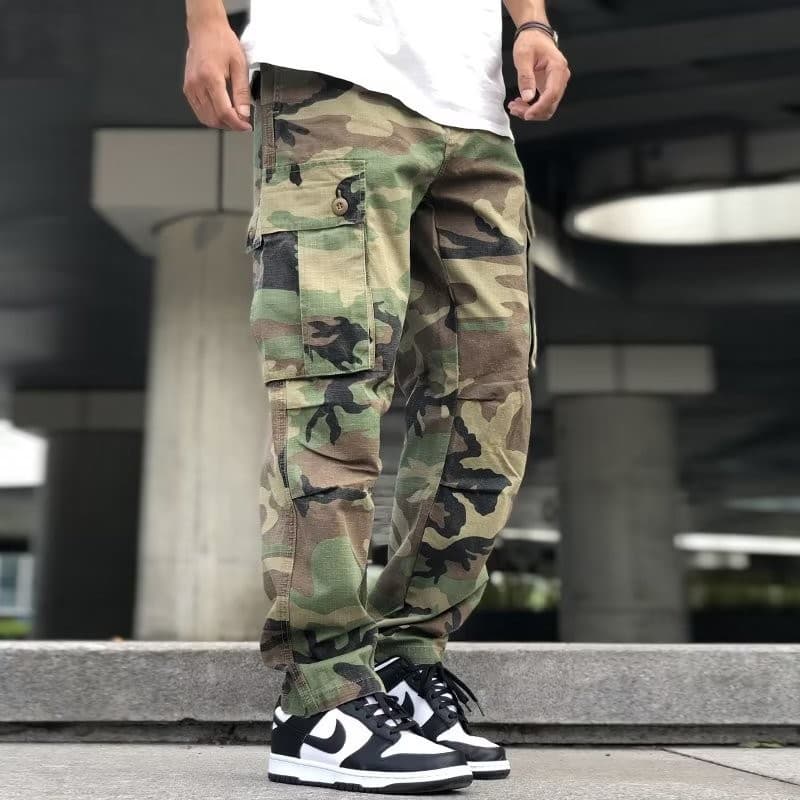 Vintage Loose-Fit Straight-Leg Camouflage Cargo Pants Men's Tactical Military Pants Trendy Brand American Style Streetwear