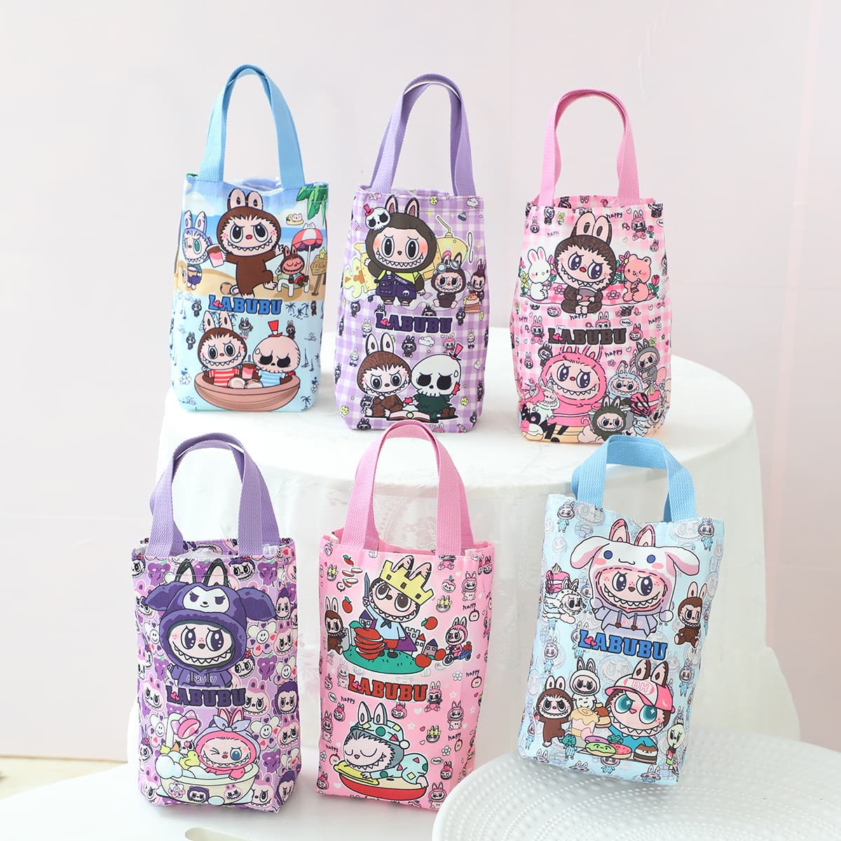Cartoon Pop Mart Water Bottle Bag, Tote Bag, Cup Bag, Umbrella Storage Bag, Canvas Mini Handbag, Eco-friendly Bag