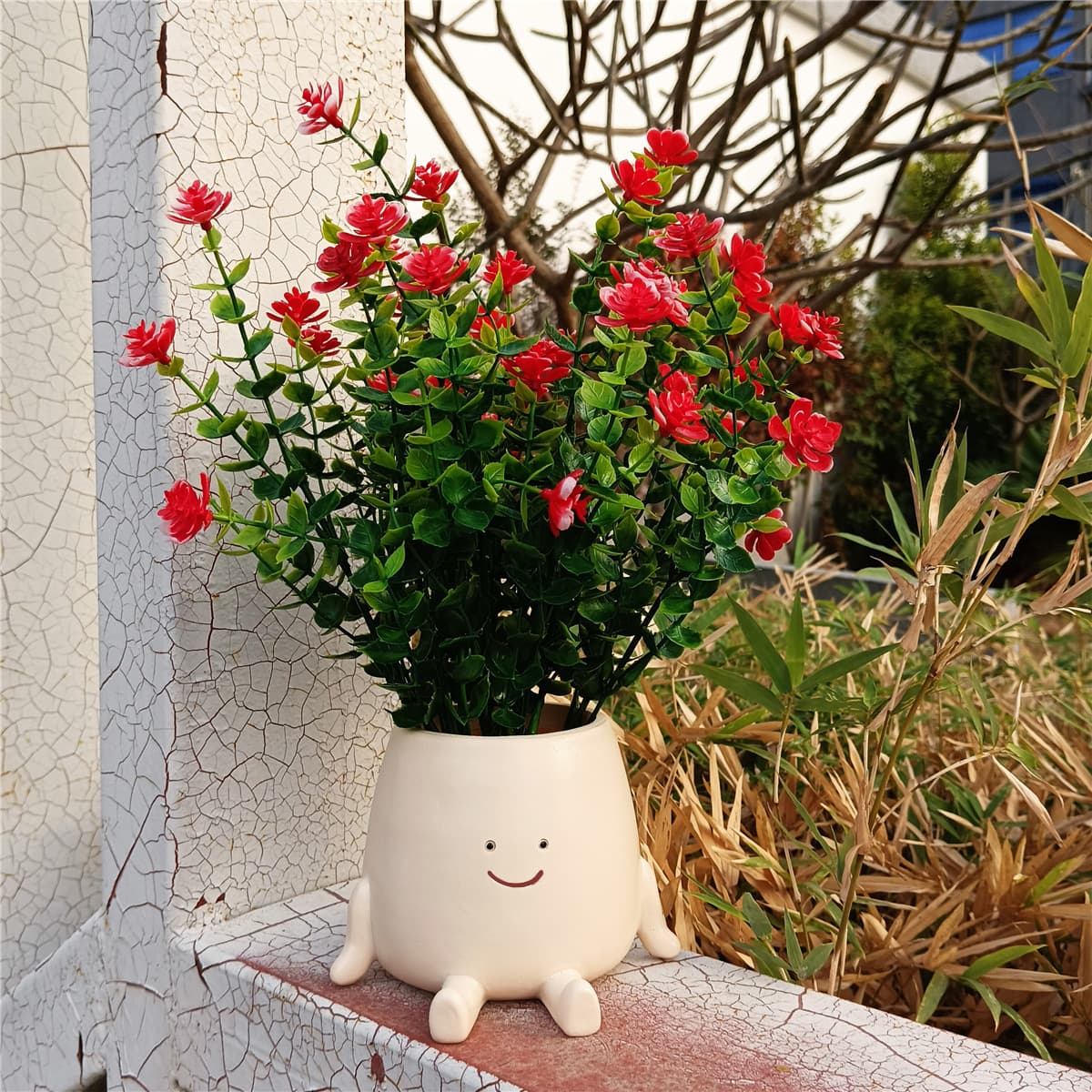 Cute Sitting Planter Sculpture with Big Belly and Hands on Ground, Outdoor Garden Lawn Resin Decoration