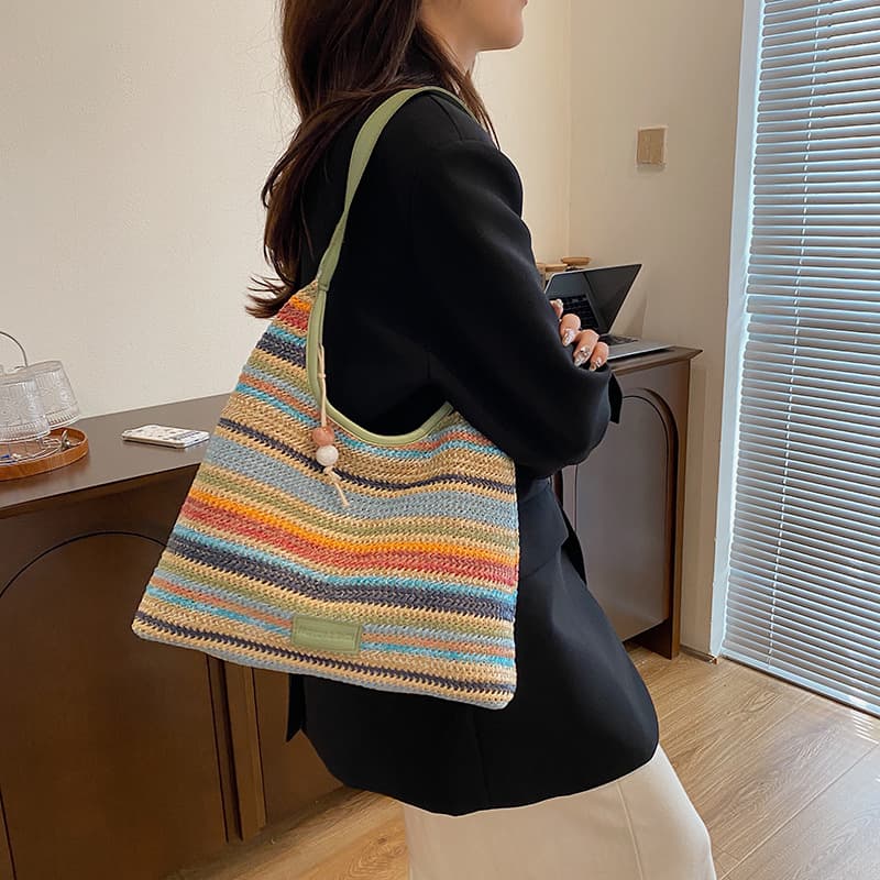 Cross-Border Popular Woven Tote Bag for Women, New Fashionable and Stylish Shoulder Bag, Large Capacity Handbag, Straw Woven Bag