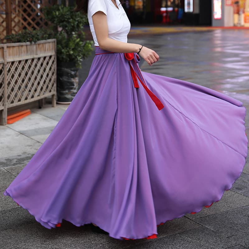 Reversible Flared Skirt 2023 New Style Elegant Chiffon High-Waist A-Line Long Skirt Mid-Length Women's Skirt