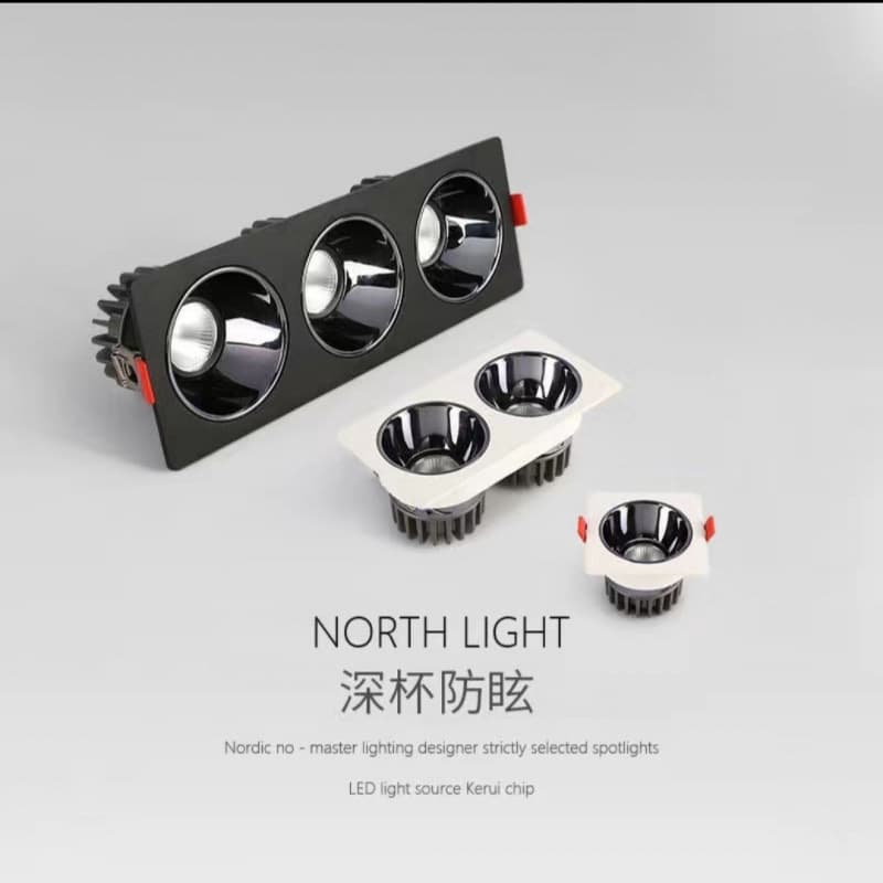 Double-headed downlight recessed spotlight LED for home living room main-light-free anti-glare single-head triple-head square
