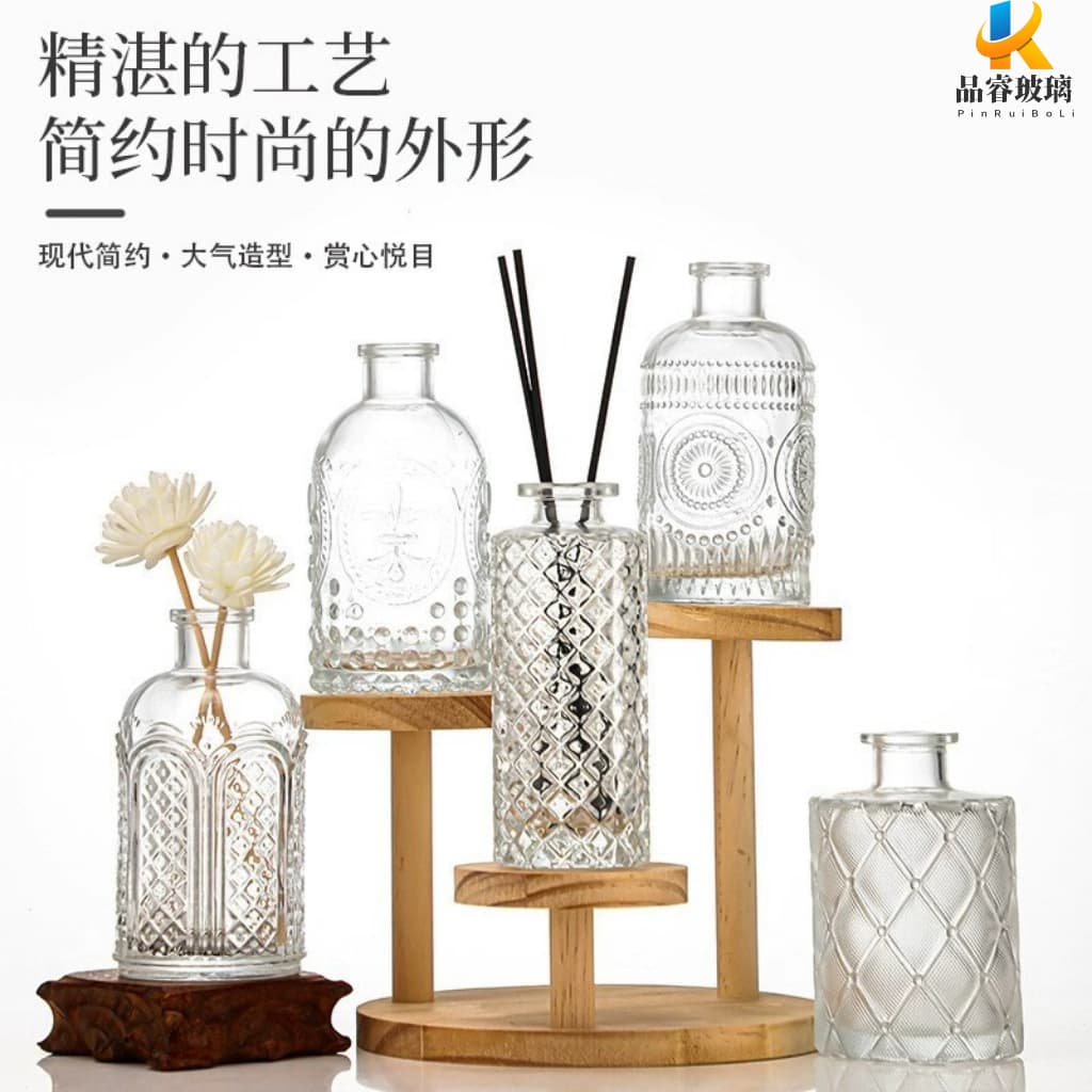 Aromatherapy Bottle Carved Glass Vase Luxury Vintage Empty Bottle Custom Wholesale Transparent High-End Aromatherapy Refill Bottle