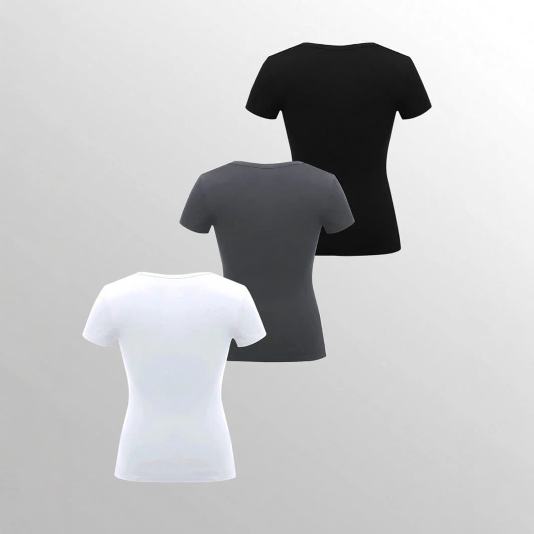 In Stock TK 3-Pack Women's Solid Casual Short Sleeve T-Shirt with Button Design, Cropped Slim Fit, Cross-Border Women's Fashion for European and American Markets