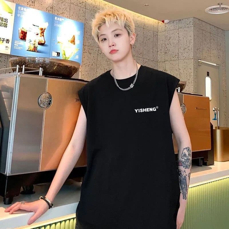 Men's American-style tank top sports vest, summer outerwear trendy sleeveless T-shirt, casual loose-fitting undershirt