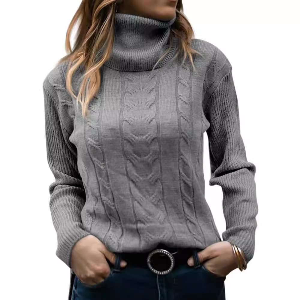 Cross-border European and American Retro Sweater Autumn/Winter New Style Export Amazon Solid Color High Neck Knit Long Sleeve Sweater Women's Clothing