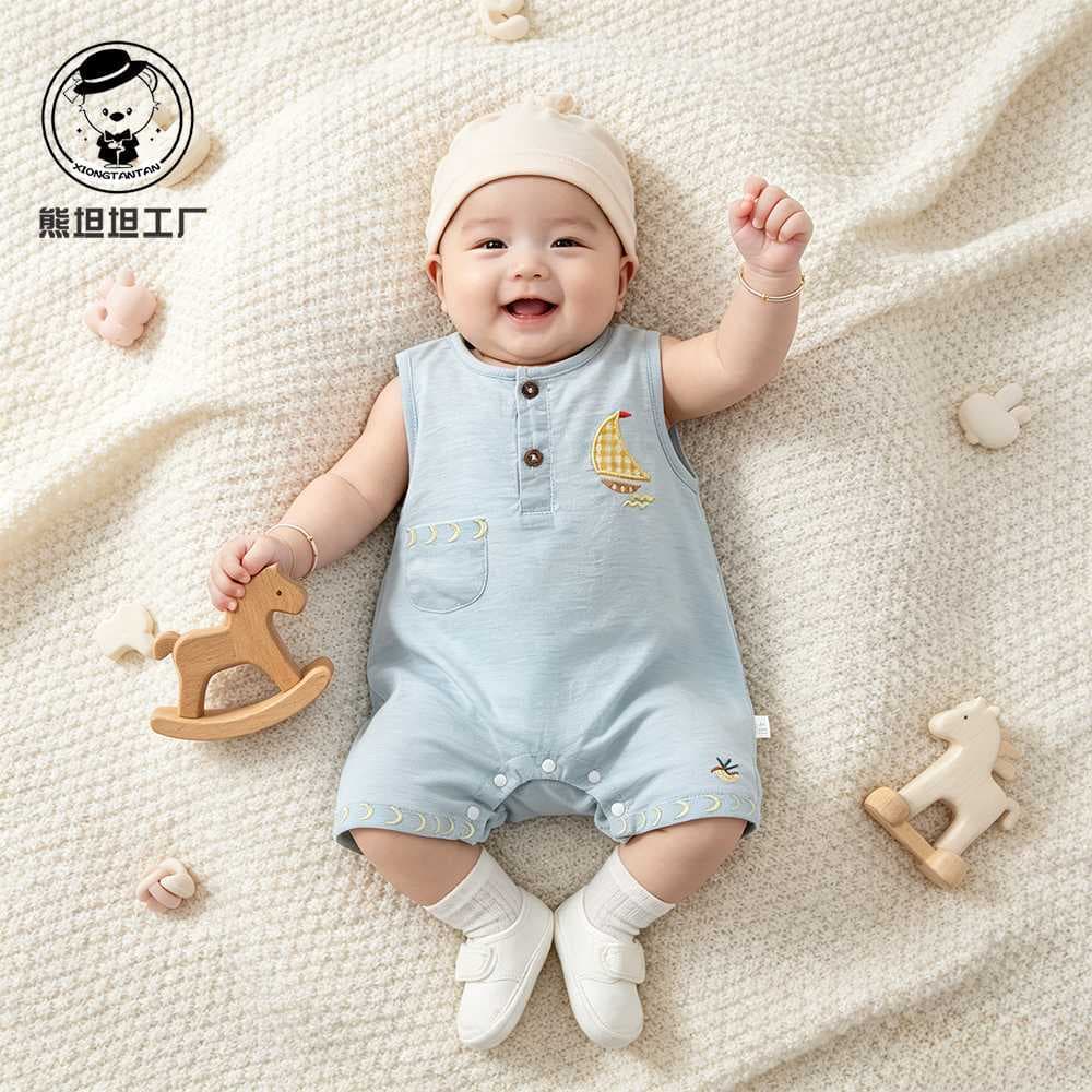 Baby Bodysuit Summer Thin Style Boys' Clothes 2026 Summer New Arrival Newborn Sleeveless Vest Crawling Suit Summer