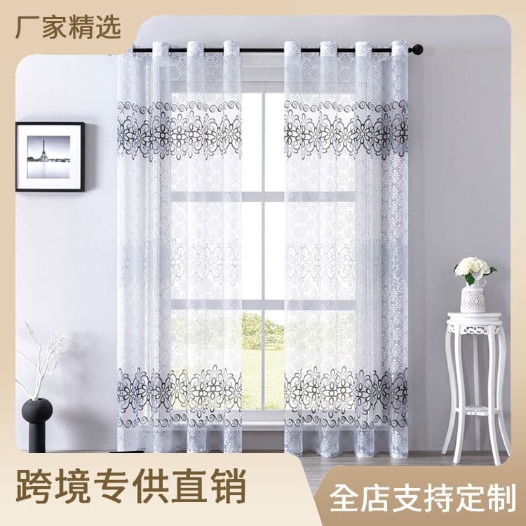 AliExpress, Amazon, and other international trade best-selling finished product window screens, lightweight burnout floral fabric, direct sales for balconies and bay windows, finished product fabric.