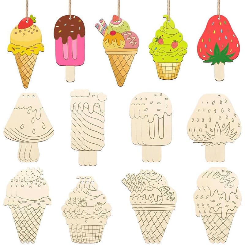 Unfinished Summer Ice Cream Wood Chip DIY Crafts Graffiti Decoration Kids Birthday Painting Home Decoration