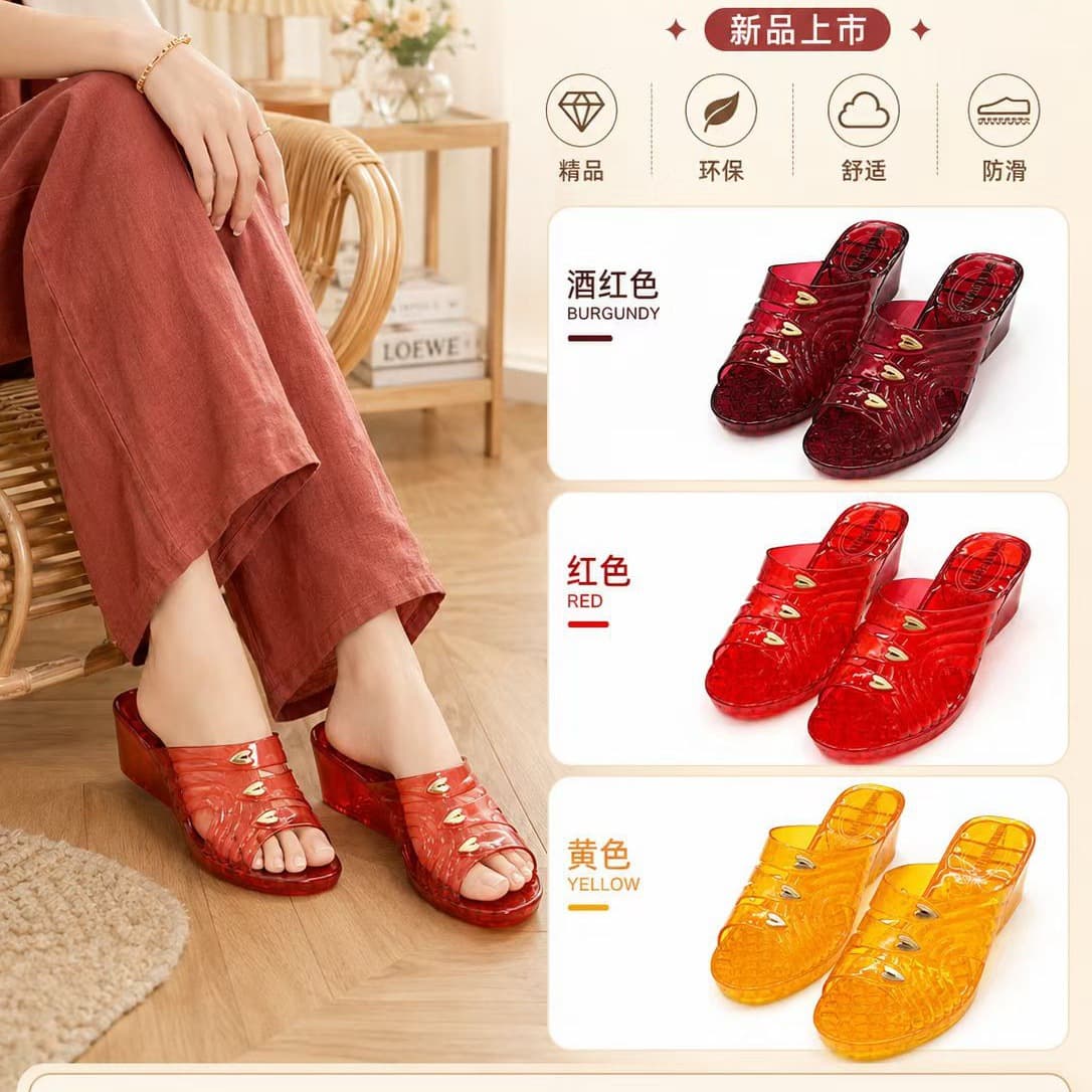 Wholesale Xibujia Summer Women's Bathroom Transparent Non-Slip Slippers Mid-Heel Solid Color Mother Slippers Crystal Slippers