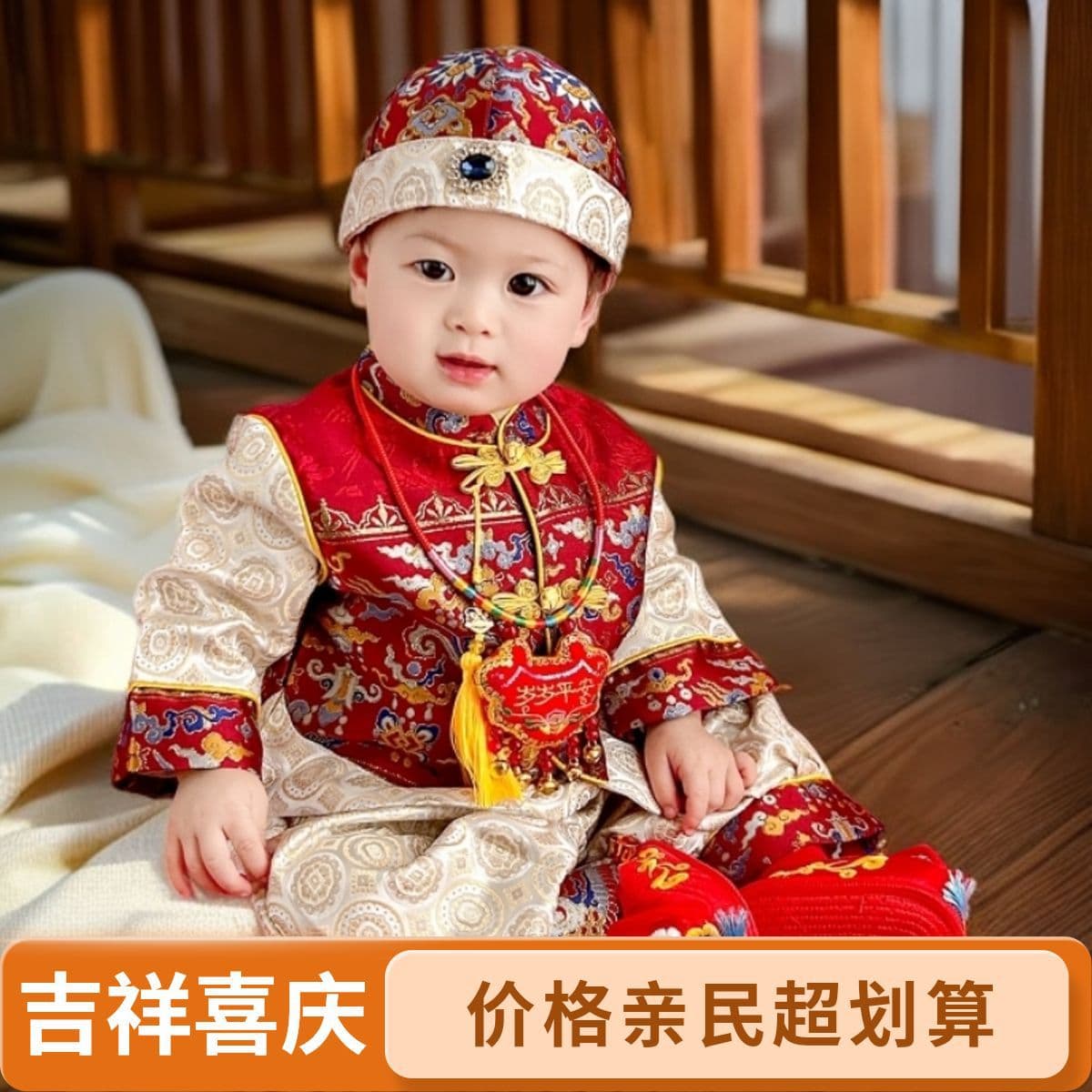 Factory Supply Baby Boy First Birthday Suit, Infant Toddler Chinese Festive Birthday Party Outfit, Children's Tang Suit Crown Clothing