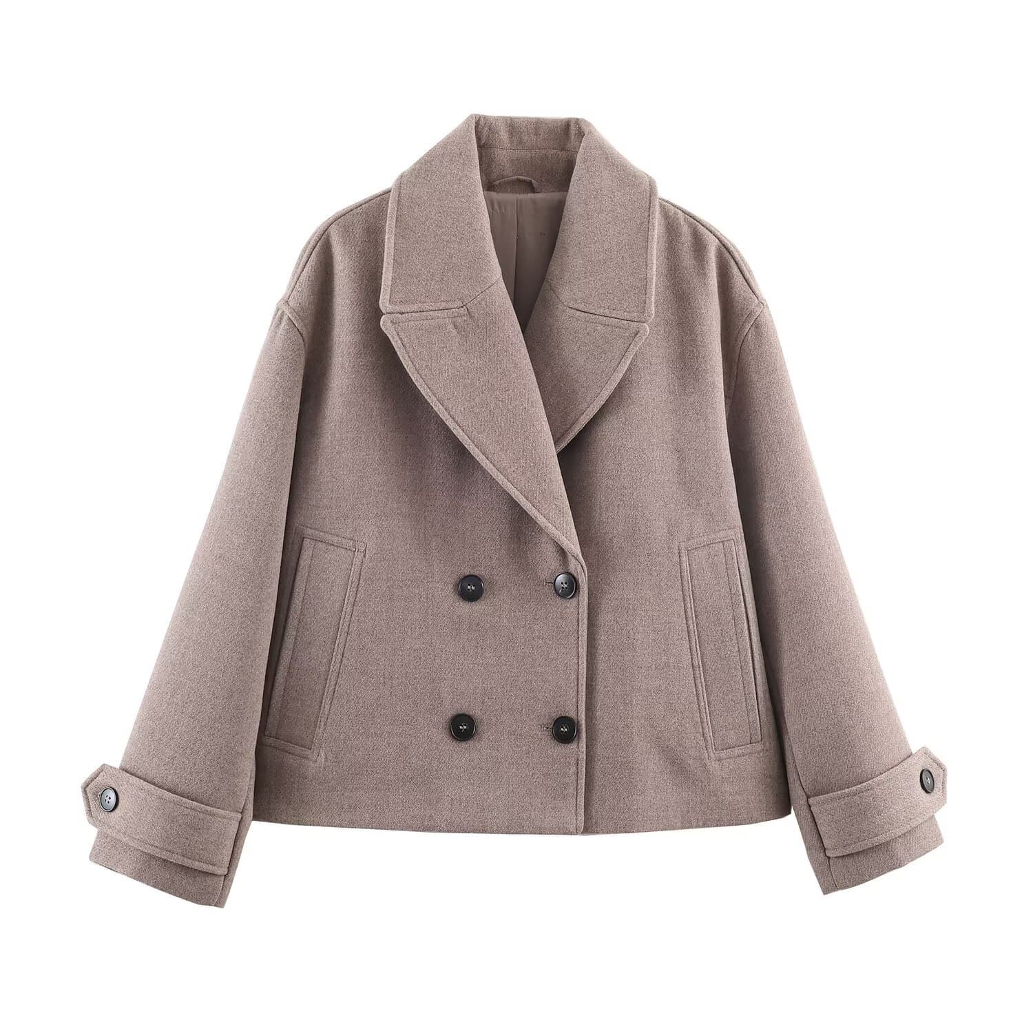 Cross-Border Autumn and Winter New Women's Clothing European and American Style Foreign Trade Fashion Double-Breasted Long-Sleeved Short Woolen Jacket