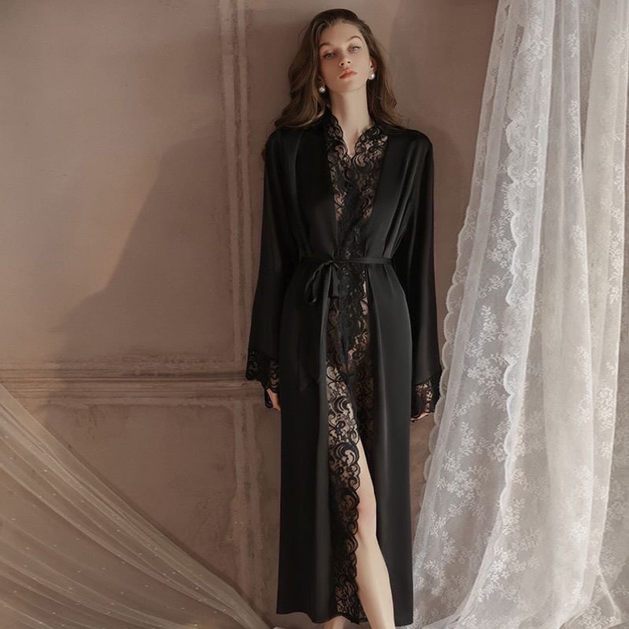 Cross-border summer sexy pajamas, bathrobes and nightgowns 2025 new long-sleeved simulation pure lust style home clothes 8003