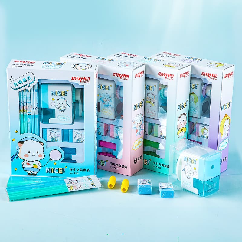 OEM Stationery Set Custom Student Stationery Children Gift Pencil Sharpener Pencil Grip Eraser Combo