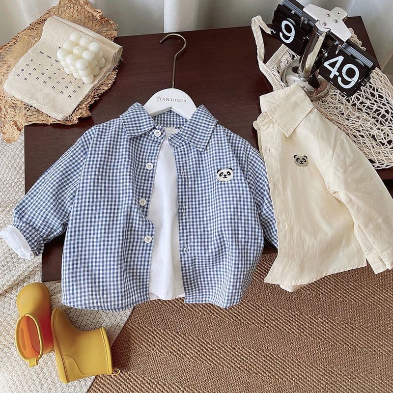 Baby style long-sleeved shirt boys casual lapel plaid shirt Korean version 2025 new boy tops children